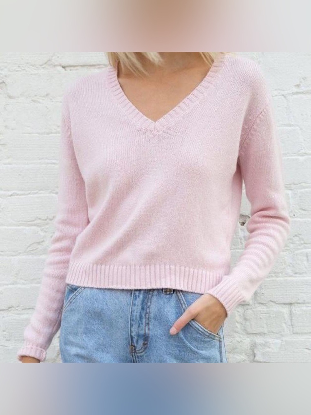 Brandy Melville Pastel Pink V-Neck Sweater